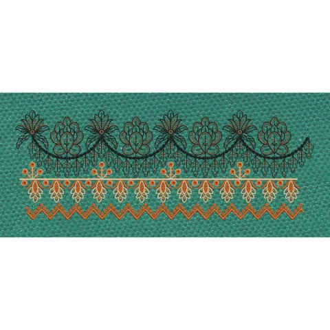 Chandelier Border Teal & Orange Embroidery Design