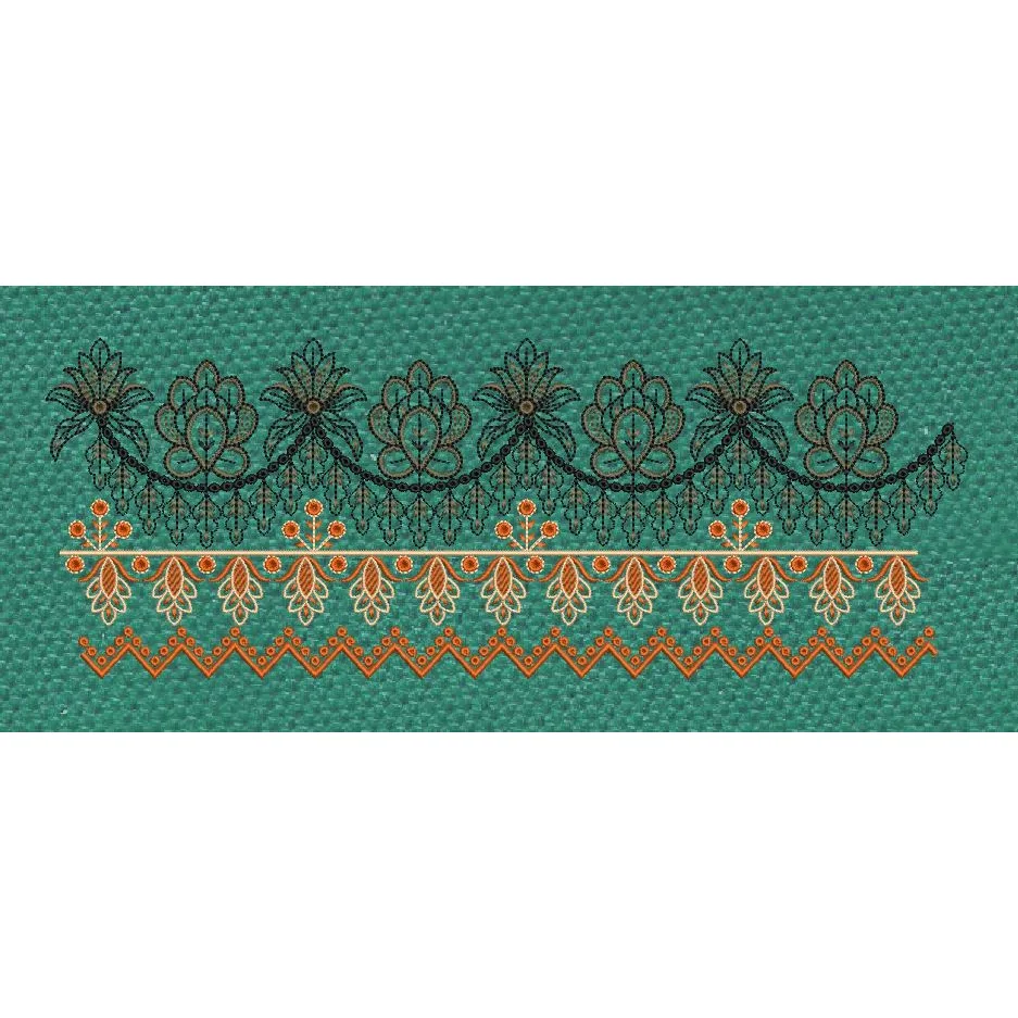 Chandelier Border Teal & Orange Embroidery Design