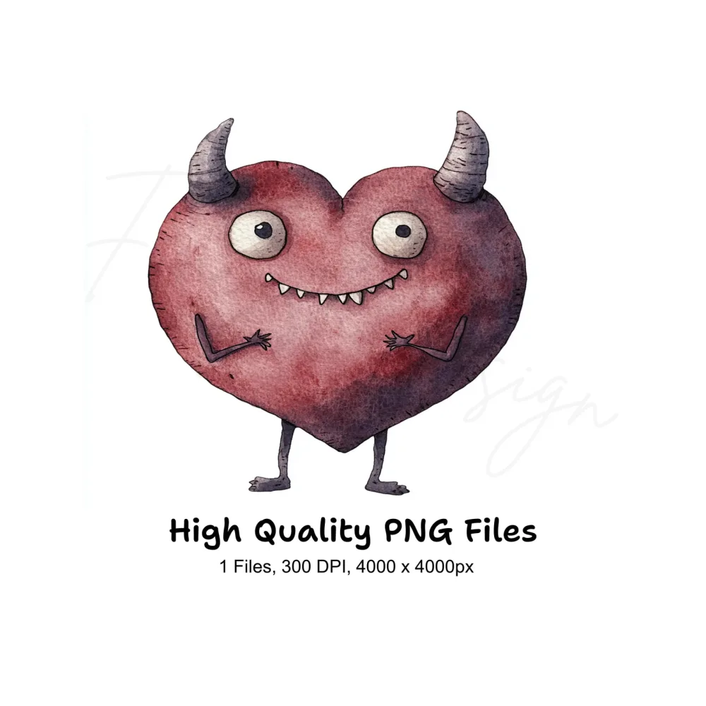 Cute Devil Heart Clipart Bundle