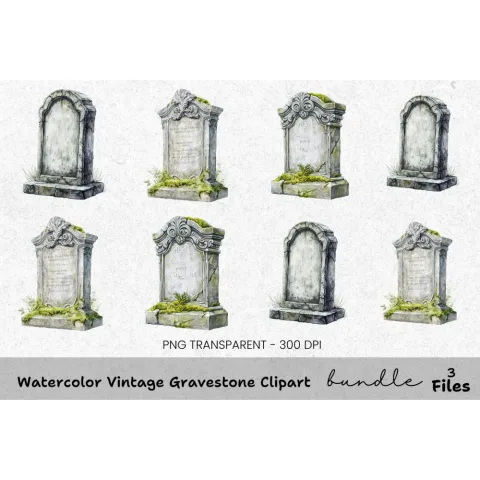 Vintage Gravestone Clipart Bundle