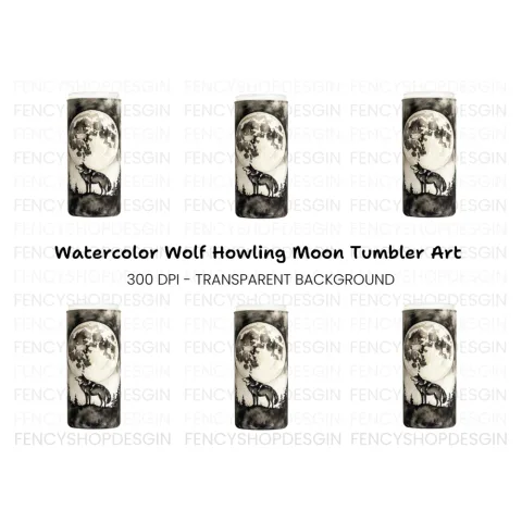 Moon Wolf Tumbler Clipart Bundle