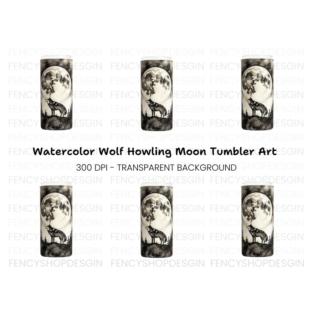 Moon Wolf Tumbler Clipart Bundle