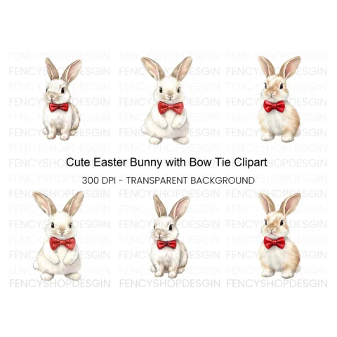 Charming Bunny with Bow Tie Clipart Bundle