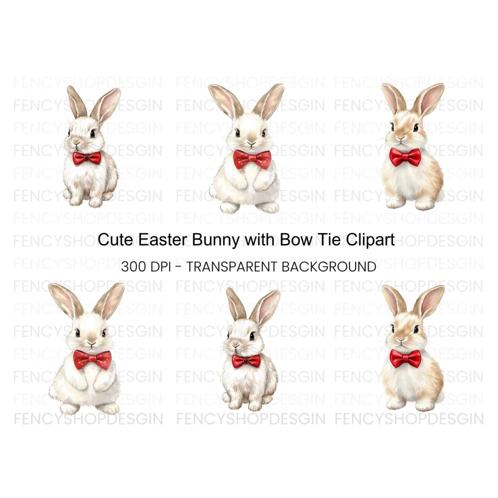 Charming Bunny with Bow Tie Clipart Bundle