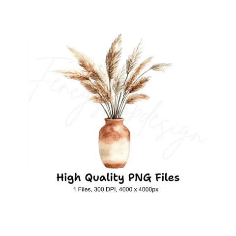 Pampas Grass in Terracotta Vase Clipart Bundle