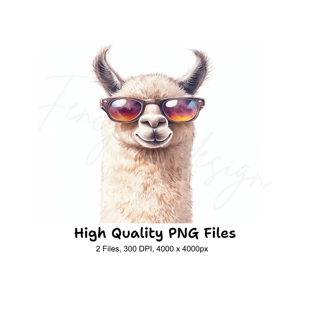 Stylish Llama Duo in Sunglasses Clipart Bundle
