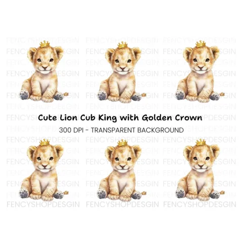 Adorable Baby Lion with Crown Clipart Bundle