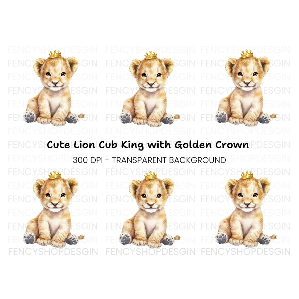 Adorable Baby Lion with Crown Clipart Bundle