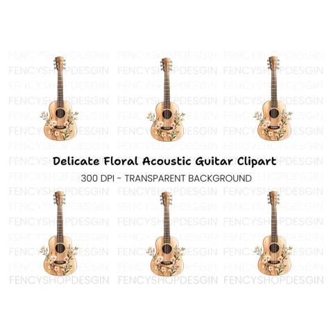 Elegant Floral Guitar Clipart Bundle