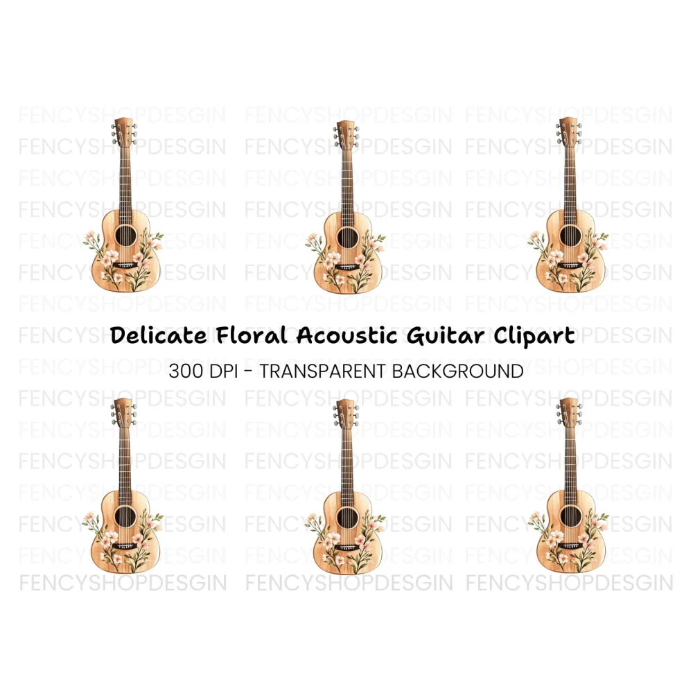 Elegant Floral Guitar Clipart Bundle