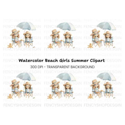 Girls Relaxing on Beach Chairs Clipart Bundle