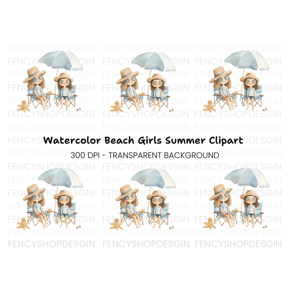 Girls Relaxing on Beach Chairs Clipart Bundle
