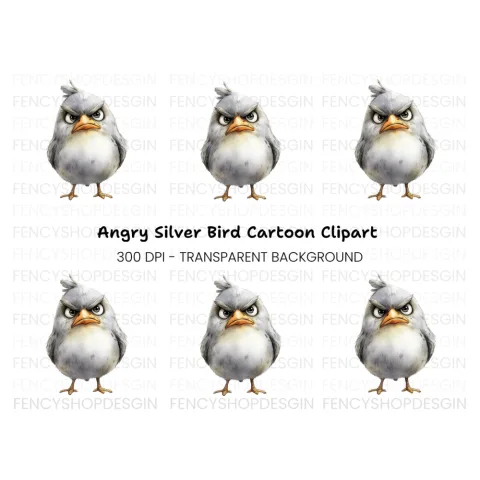 Angry Grey Bird Cartoon Clipart Bundle