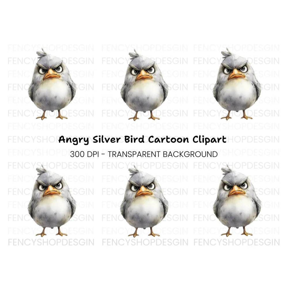 Angry Grey Bird Cartoon Clipart Bundle