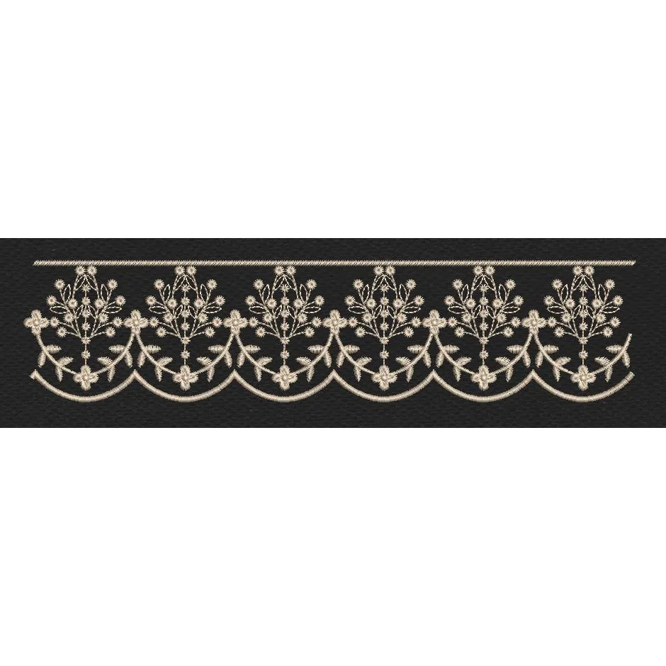 Black Ivory Scallop Daisy Lace Border Black & Cream Embroidery Design
