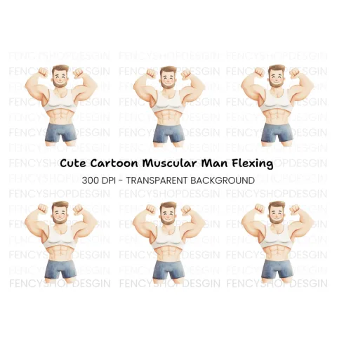 Strong Man Flexing Muscles Clipart Bundle