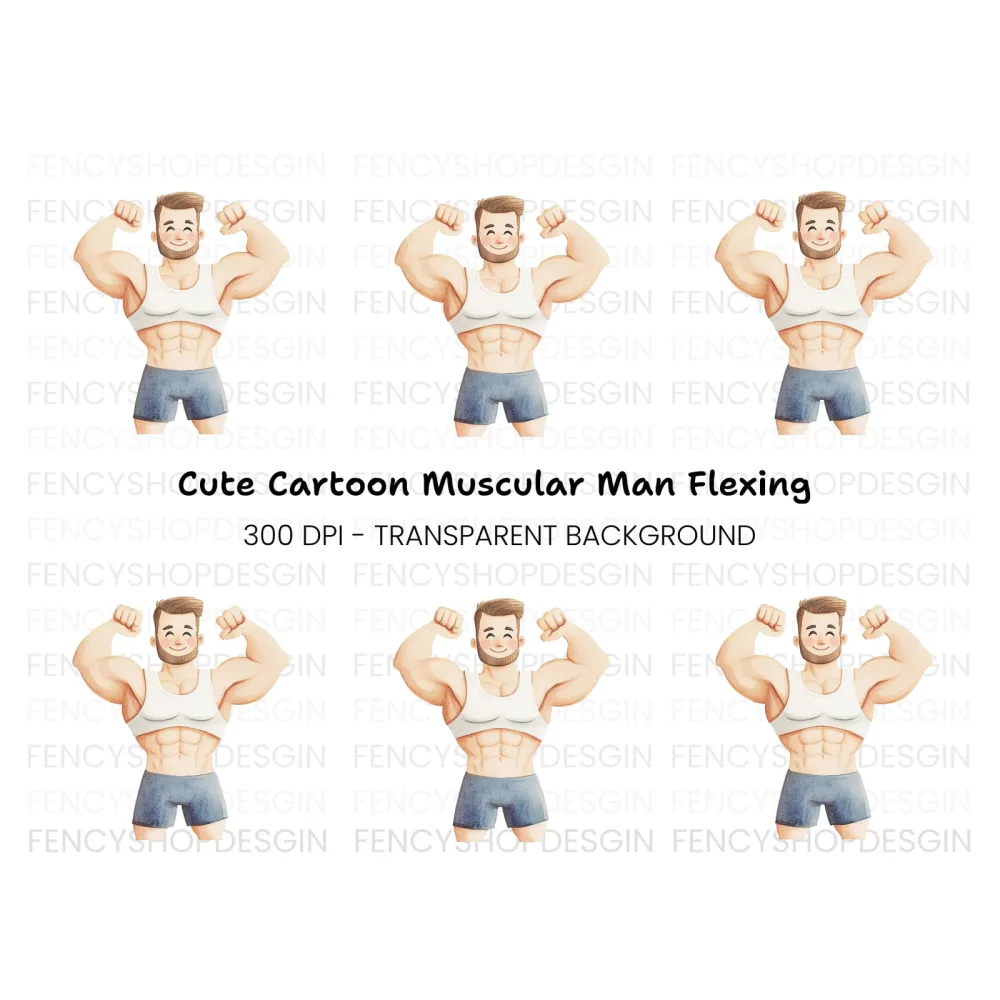 Strong Man Flexing Muscles Clipart Bundle