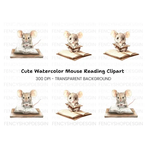 Studious Mice with Books Clipart Bundle