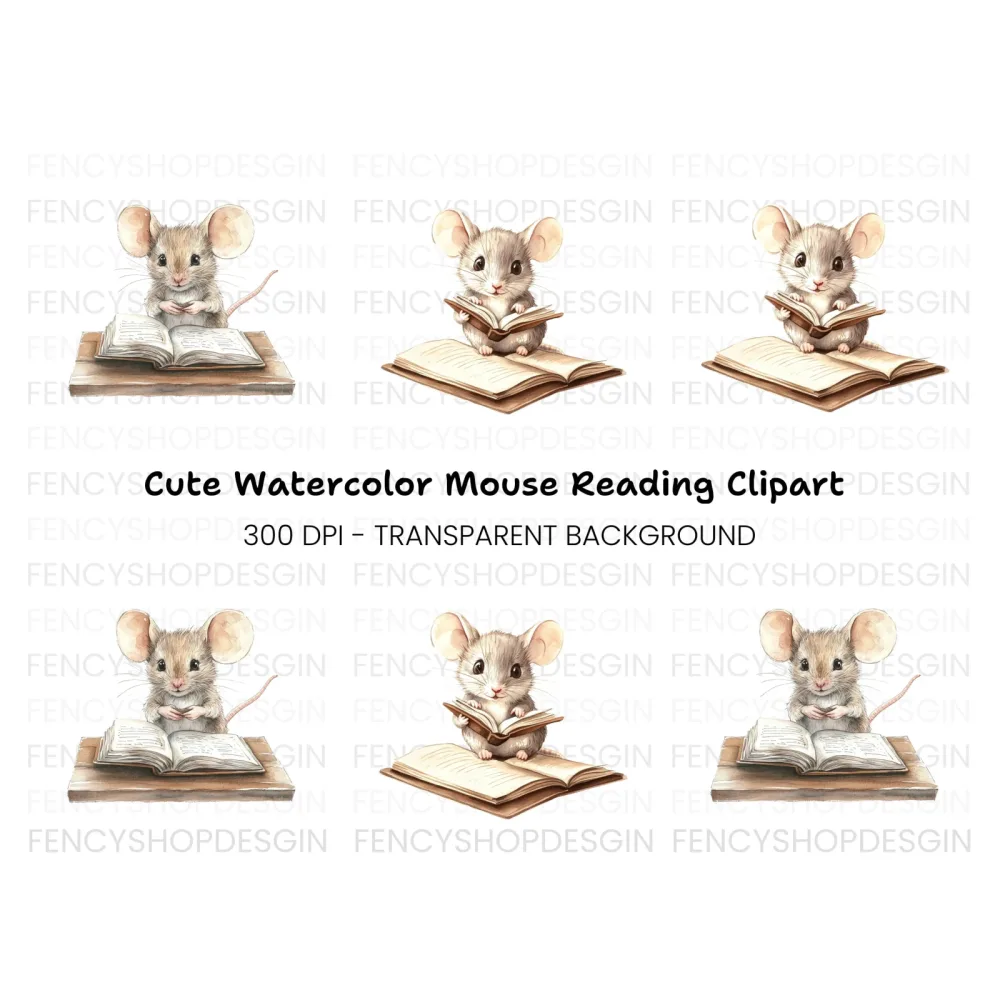 Studious Mice with Books Clipart Bundle