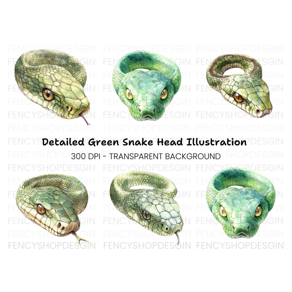Green Snake Head and Body Clipart Bundle