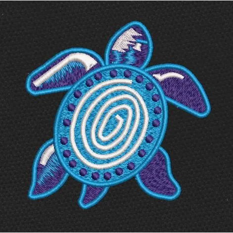 Stylized Blue Turtle Embroidery Design