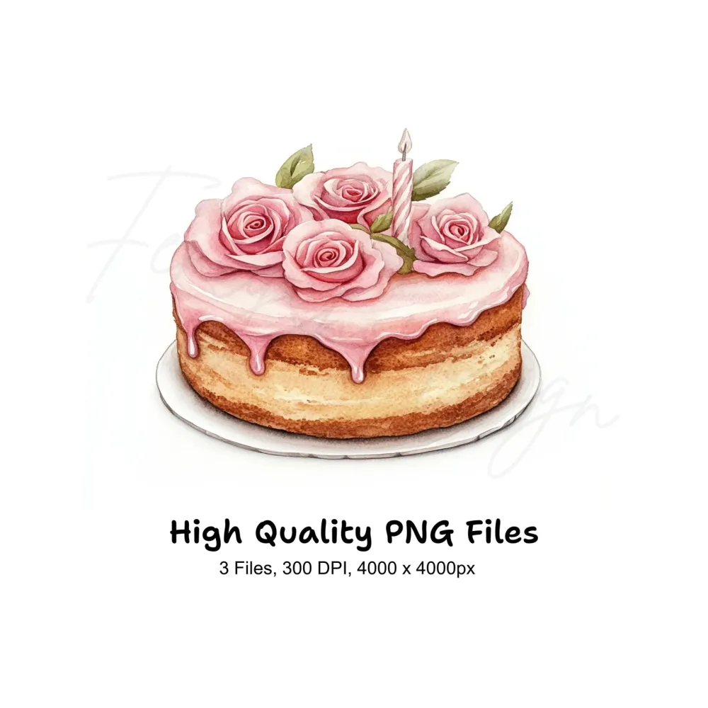 Pink Rose Cake Clipart Bundle