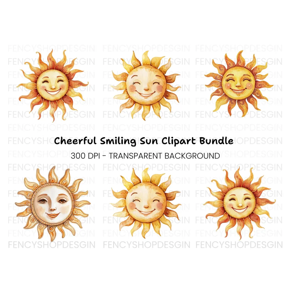 Happy Sun Faces Clipart Bundle