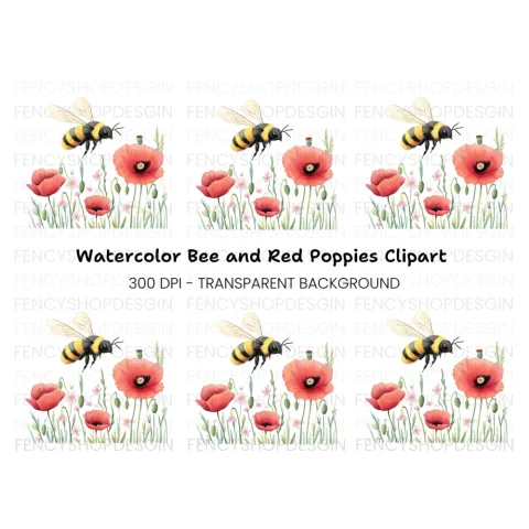 Bumblebee and Poppy Field Clipart Bundle