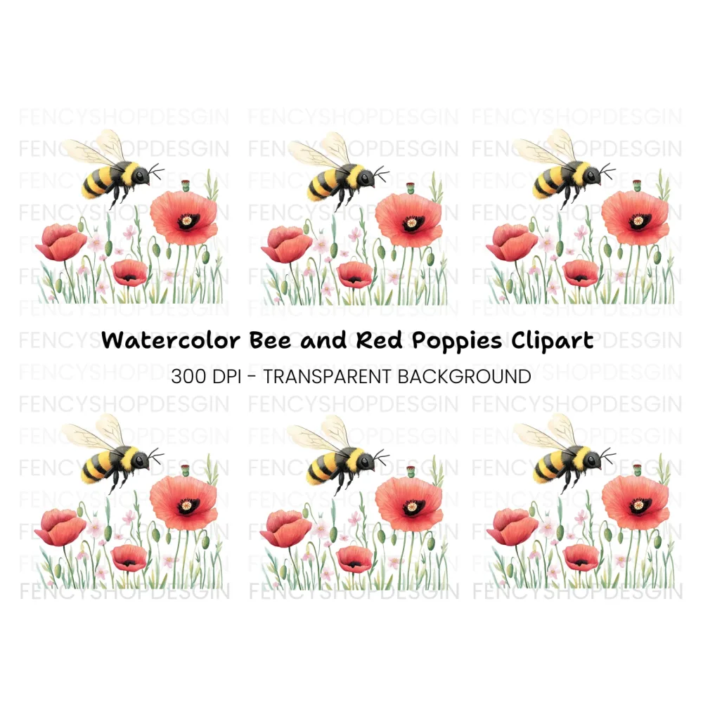 Bumblebee and Poppy Field Clipart Bundle
