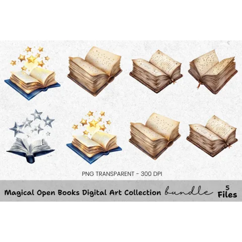 Magical Open Books Clipart Bundle