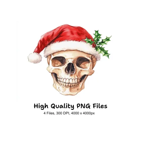 Christmas Skulls with Santa Hats Clipart Bundle