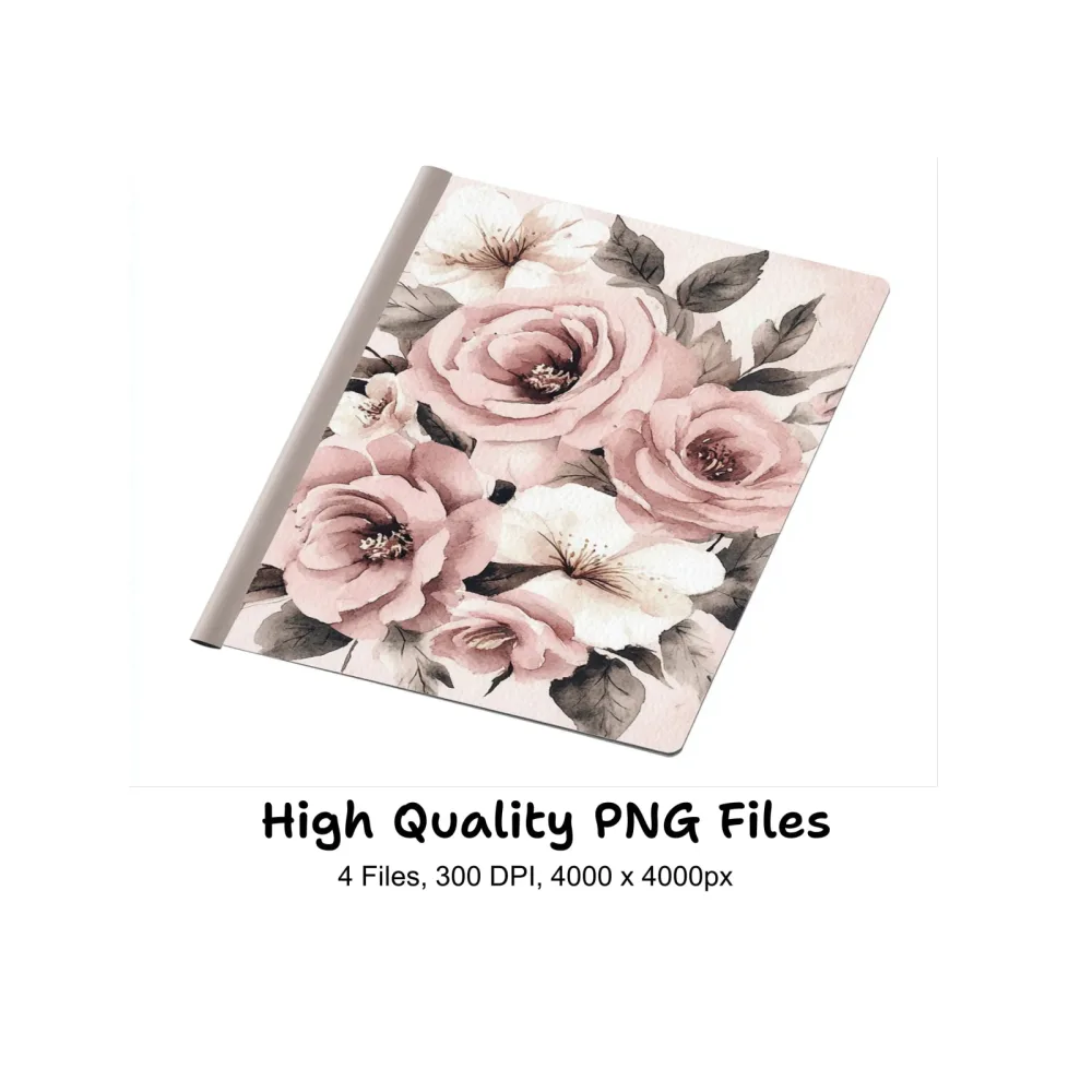 Blush Floral Notebook Clipart Bundle