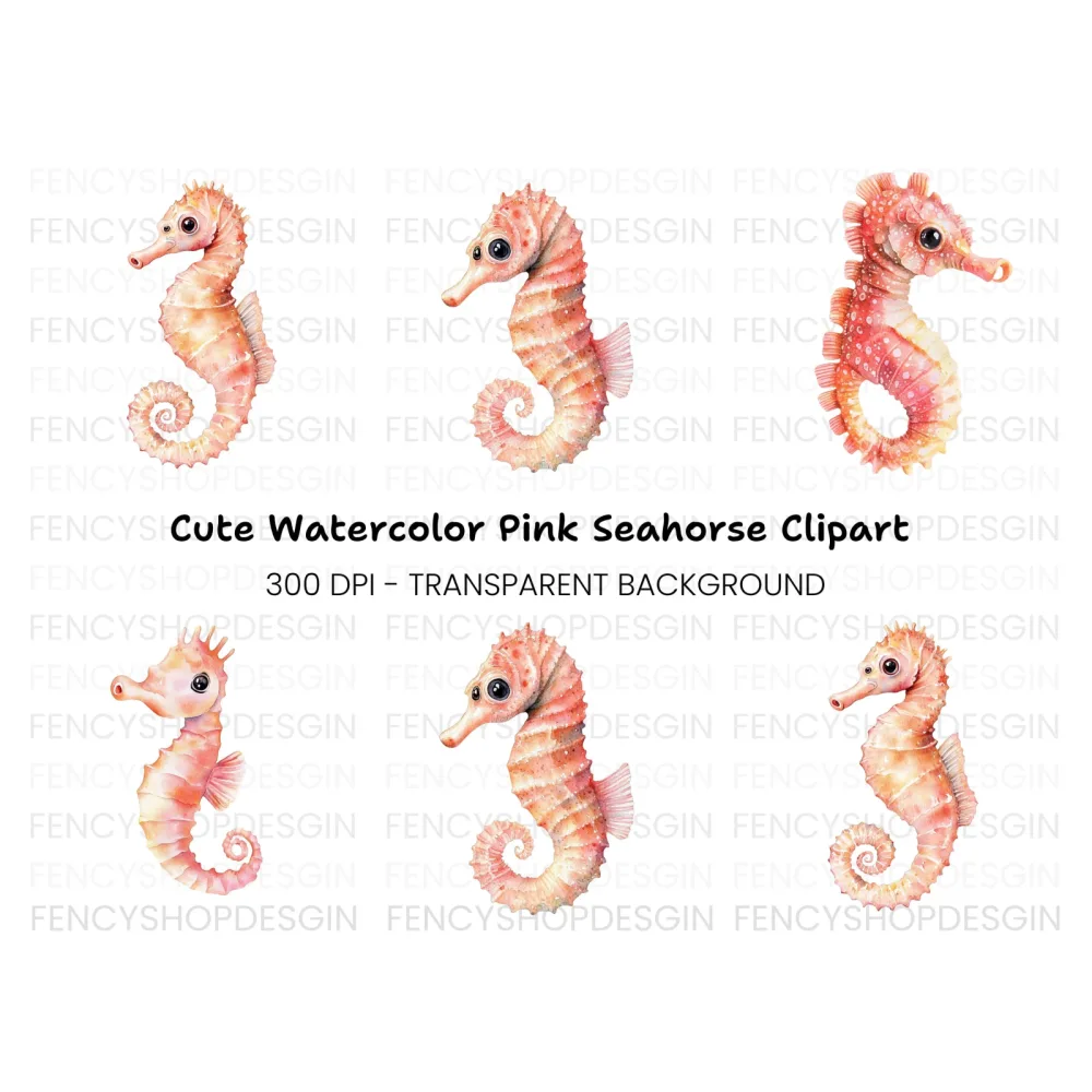 Pink and Orange Seahorse Clipart Bundle