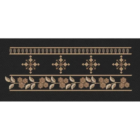 Geometric Motif and Floral Vine Border Embroidery Design
