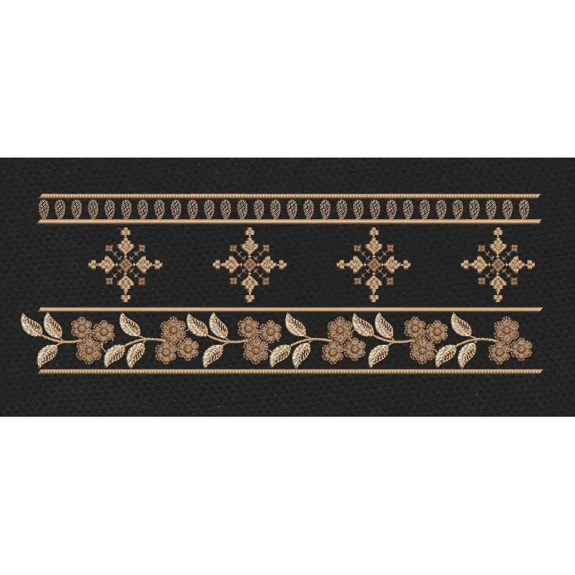 Geometric Motif and Floral Vine Border Embroidery Design