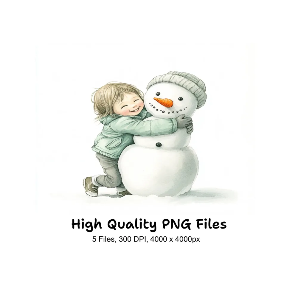 Kids Hugging Snowman Clipart Bundle