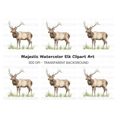 Graceful Elk Standing in Grass Clipart Bundle