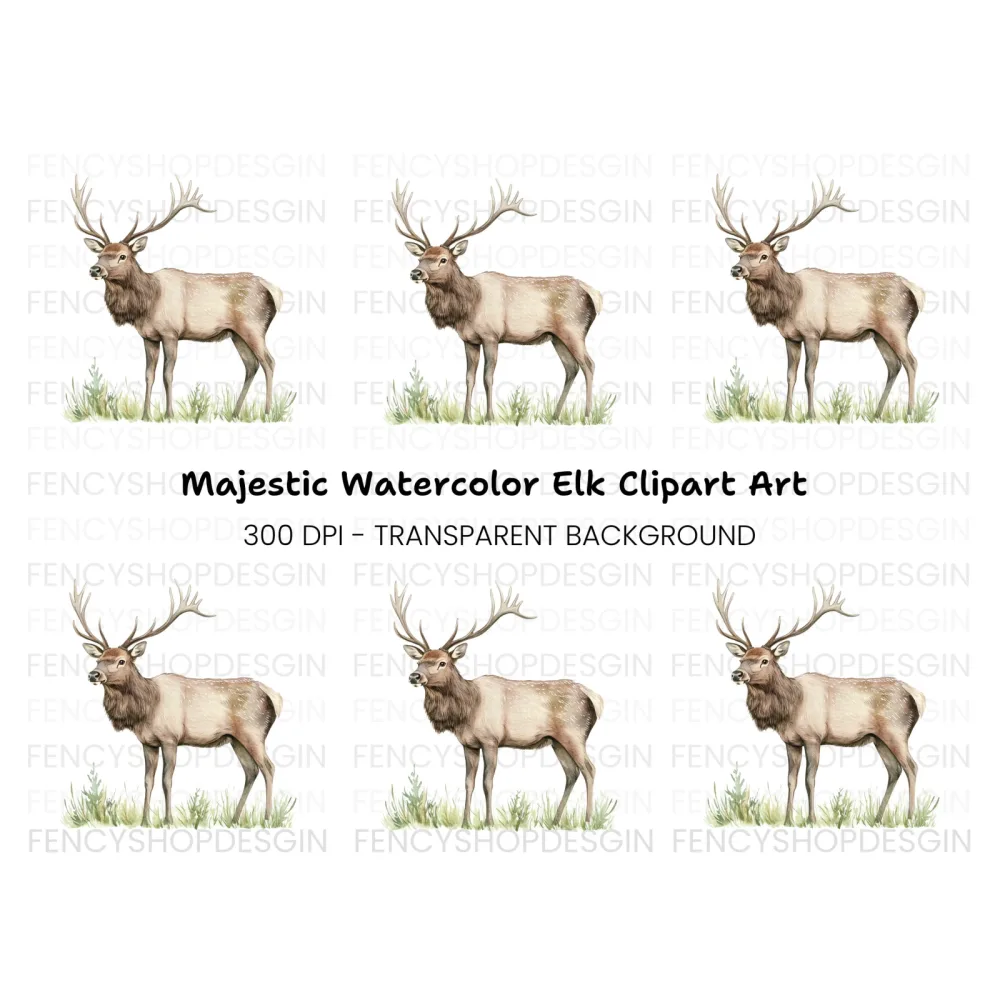 Graceful Elk Standing in Grass Clipart Bundle