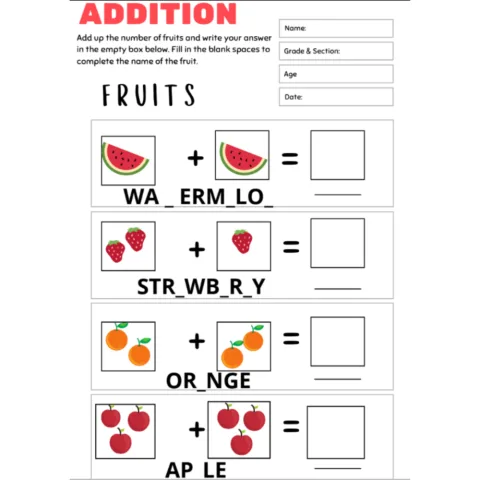 Math Spelling Addition Subtraction Worksheets