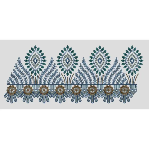 Medallion Fern Fringe Border Embroidery Design