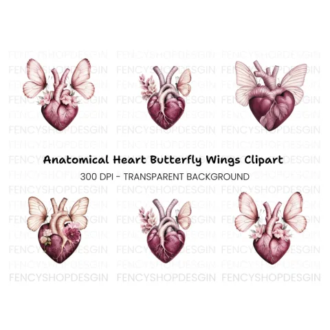 Butterfly Winged Heart Clipart Bundle