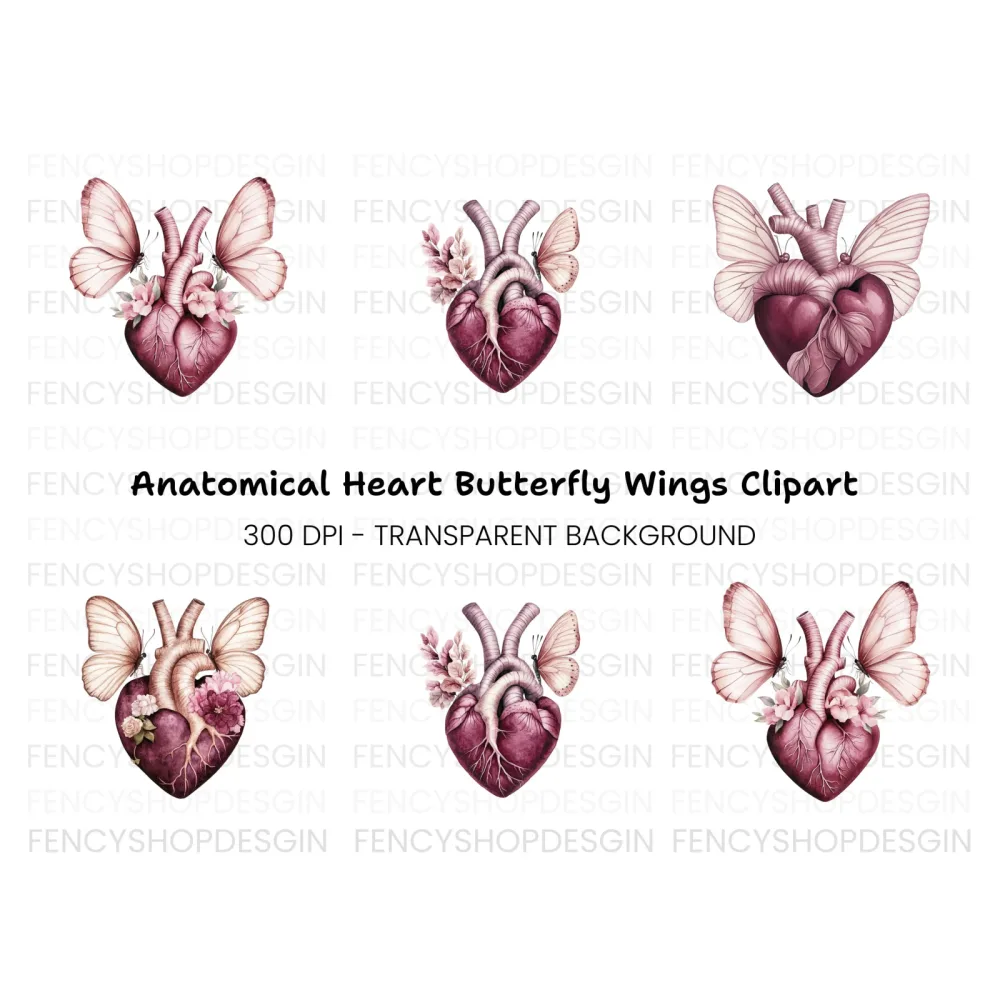 Butterfly Winged Heart Clipart Bundle