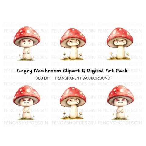 Angry Mushroom Clipart Bundle