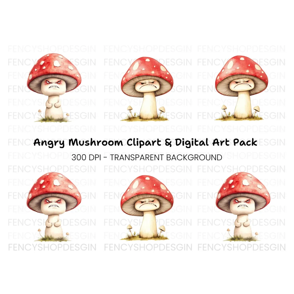 Angry Mushroom Clipart Bundle