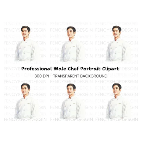 Smiling Male Chef Portrait Clipart Bundle
