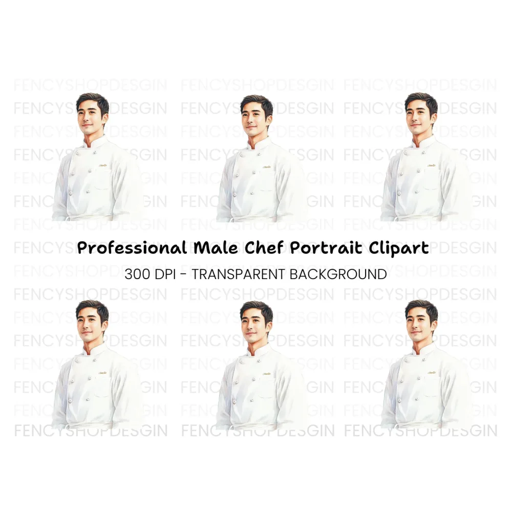 Smiling Male Chef Portrait Clipart Bundle