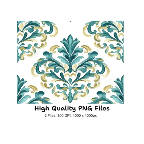 Elegant Teal Gold Damask Pattern Clipart Bundle