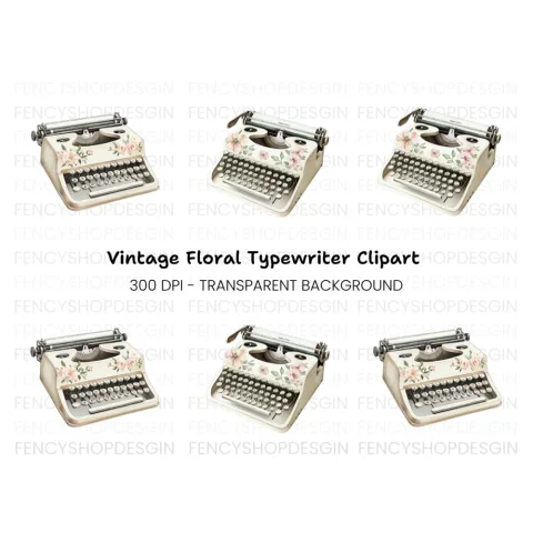 Vintage Floral Typewriter Clipart Bundle