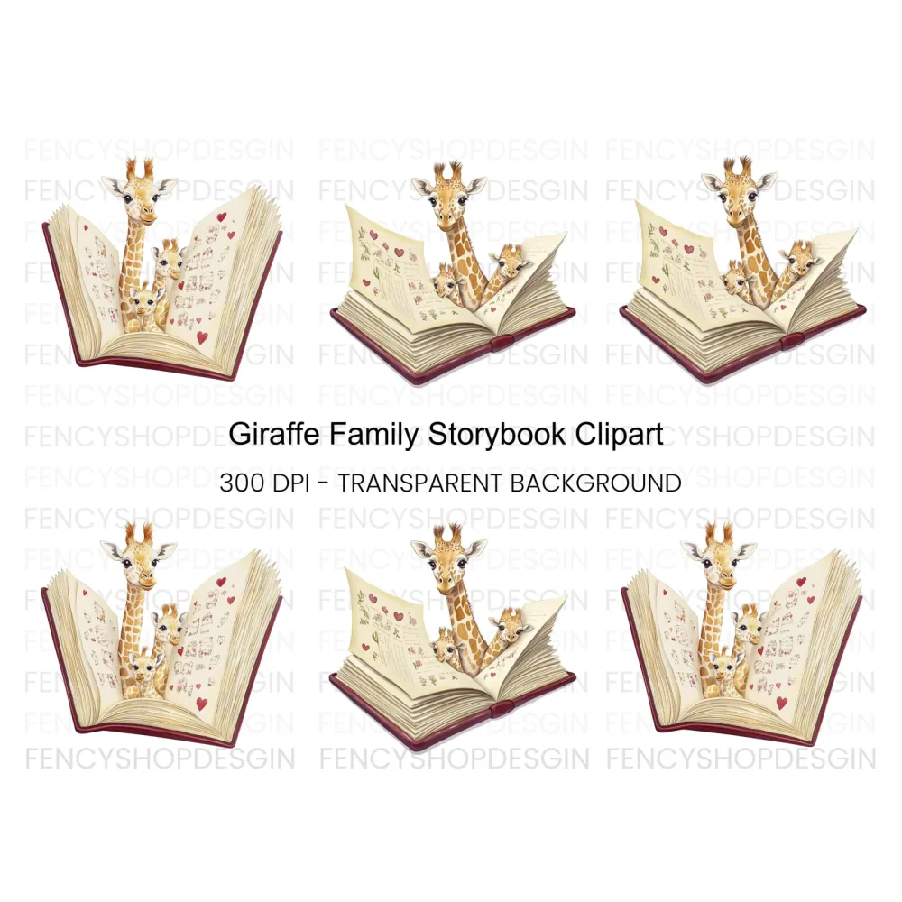 Giraffe Family Pop Up Book Clipart Bundle