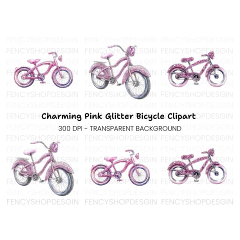 Sparkling Pink Bicycle Clipart Bundle